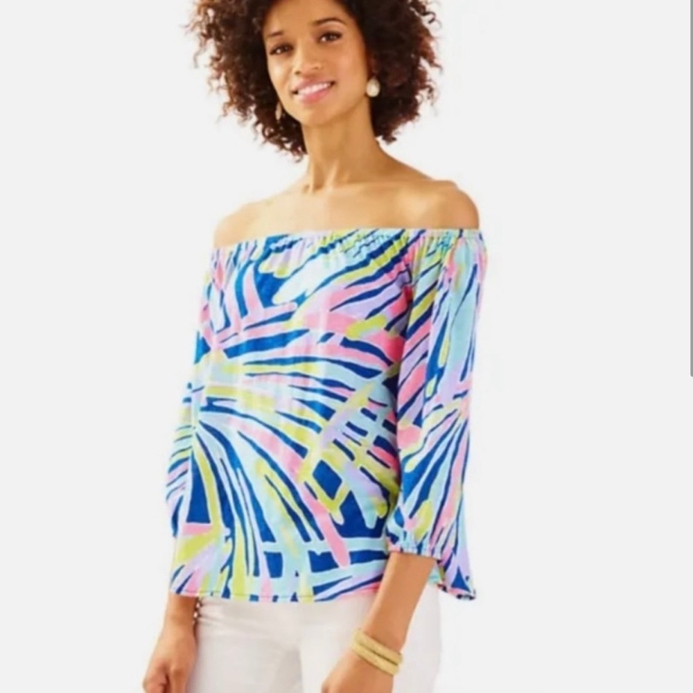 Lilly Pulitzer Emma Indigo Sea Off-the-Shoulder Top